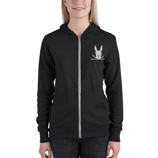 Thomas the little white Donkey on your fave Unisex zip hoodie